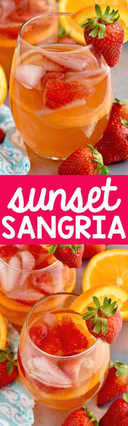This Sunset Sangria is made with orange, strawberry, rum and will quickly become a favorite!