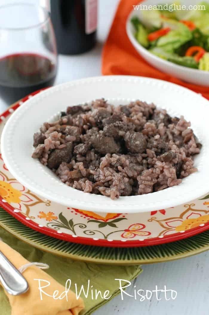 Red Wine Risotto | www.wineandglue.com | Risotto, sausage, mushrooms, and red wine!  A great one pot meal!