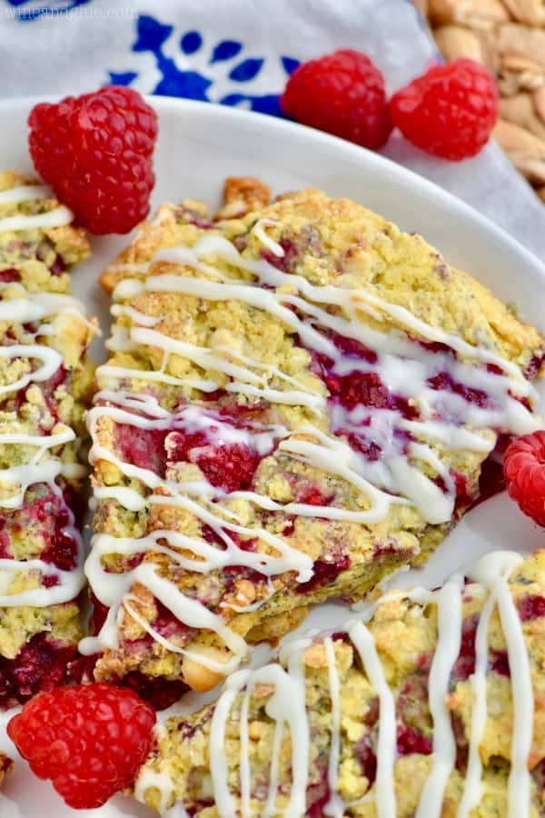 These White Chocolate Raspberry Scones are soft, moist, delicious scones! Your coffee has never been happier.