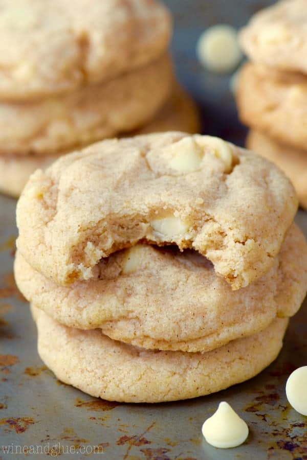 a stack of cinnamon roll cheesecake cookies