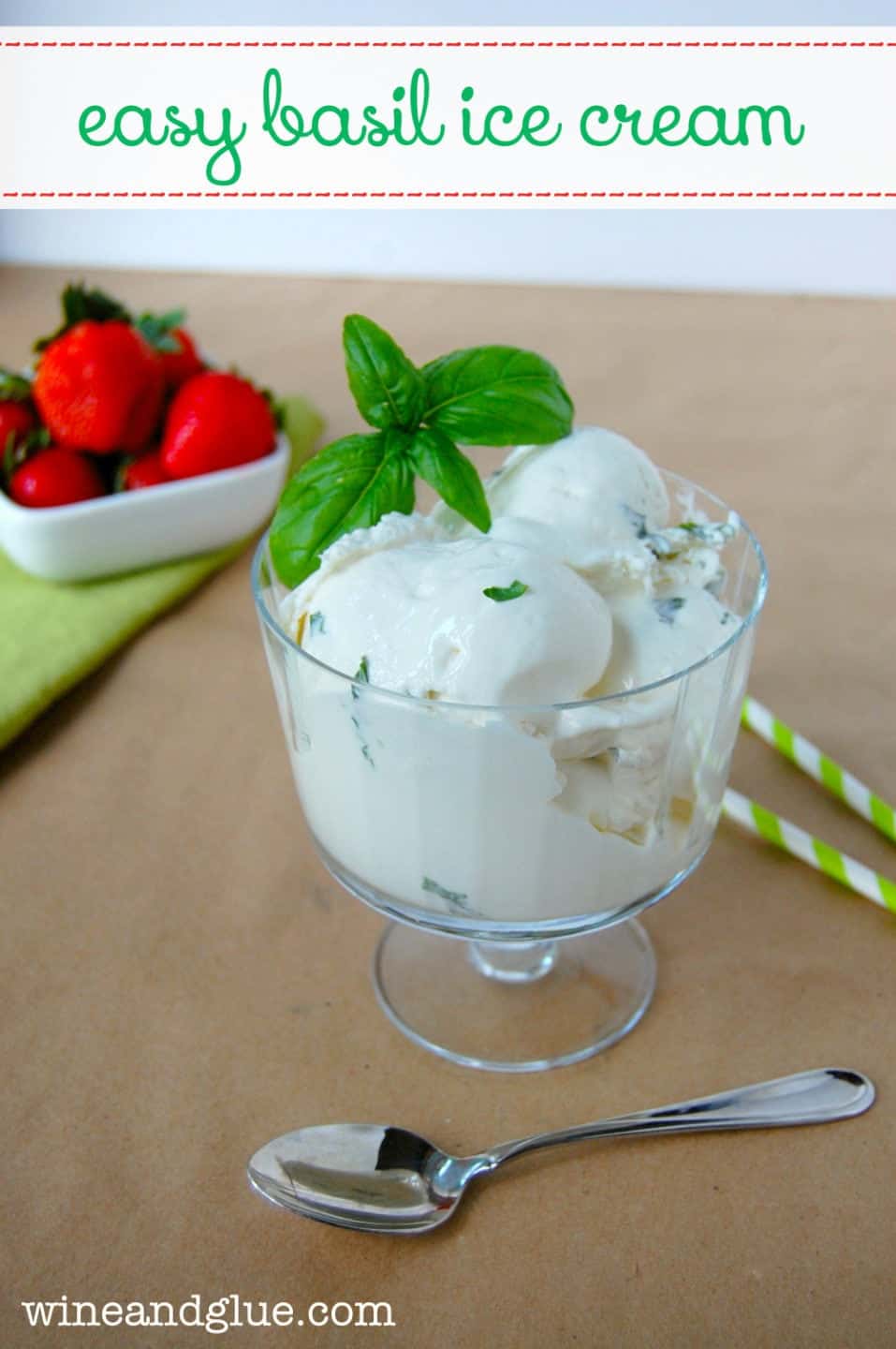 Basil Ice Cream! The delicious flavor of basil in sweet ice cream that comes together quickly without a machine! via www.wineandglue.com