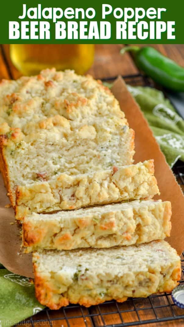 a loaf of jalapeno popper beer bread recipe sliced up