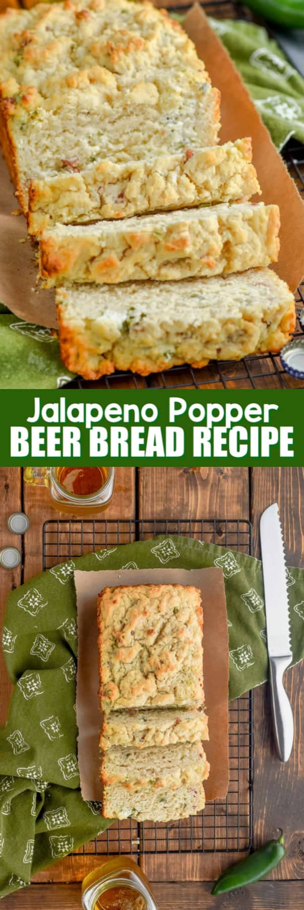 a loaf of jalapeno popper beer bread recipe sliced up