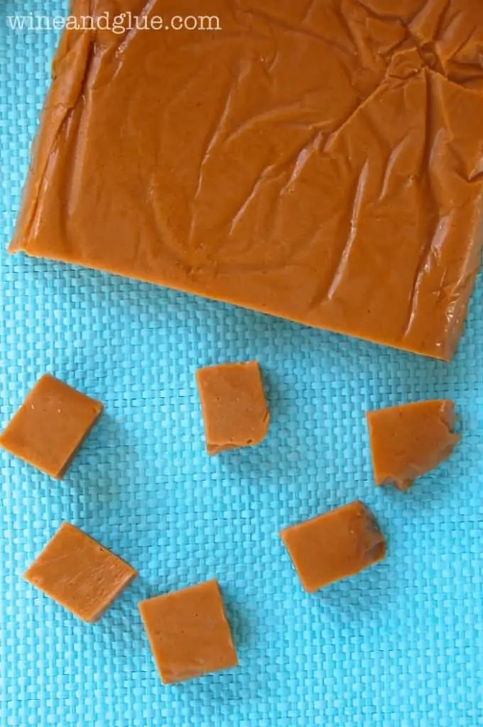 a big piece of Cookie Butter Butterscotch Fudge with smaller pieces cut off
