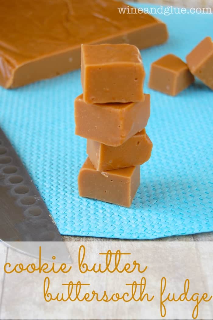 a pile of four small pieces of cookie butter butterscotch fudge