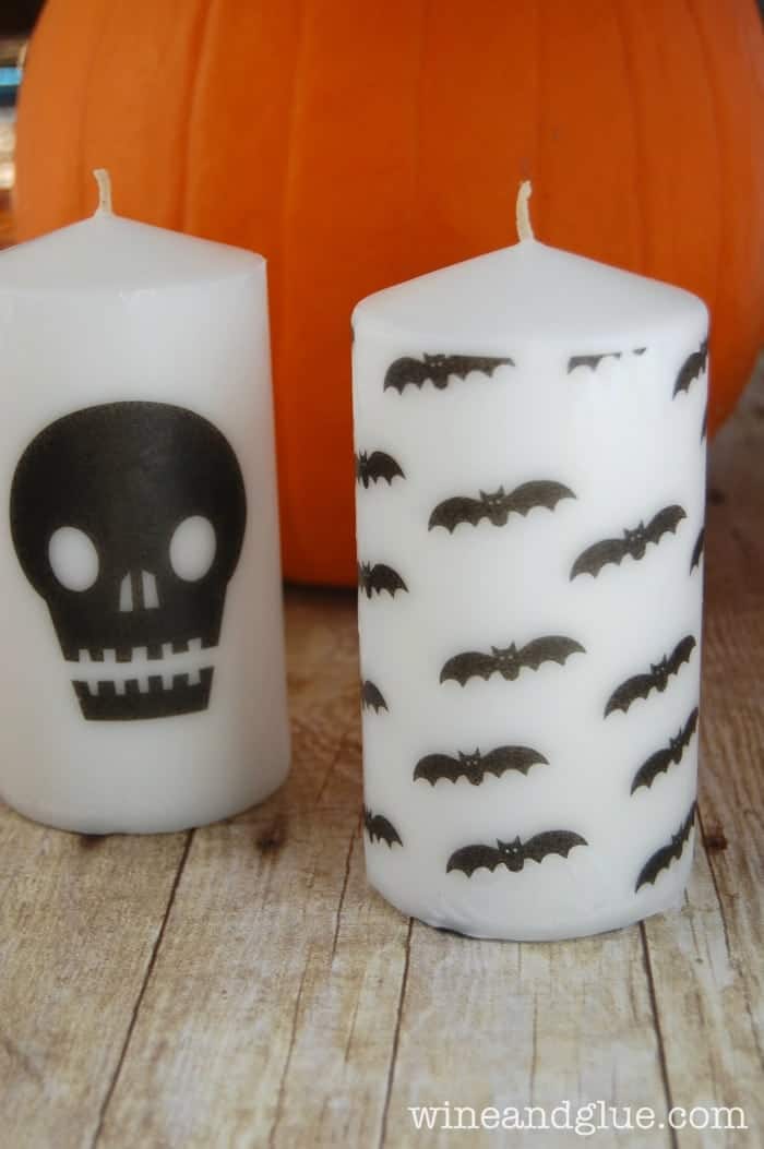 Super cute DIY Halloween candles that can be dressed up any spooky way you want!