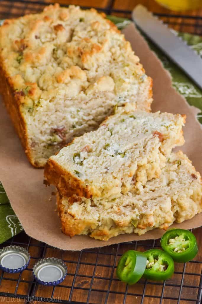 two slices of jalapeno popper bread stacked