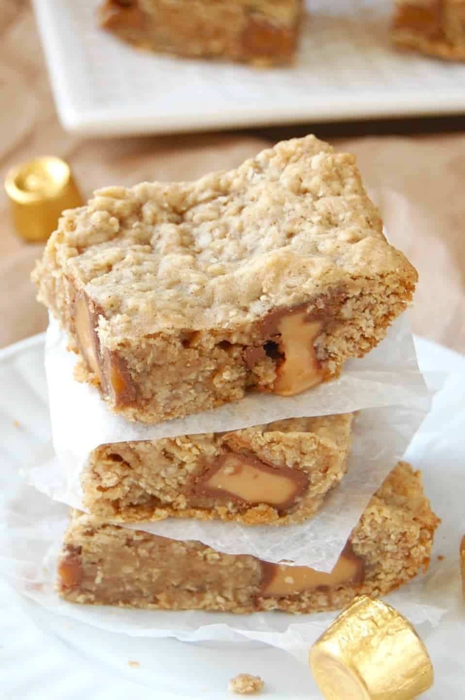 Oatmeal Rolo Bars! Soft, chewy, delicious, and easy to make!