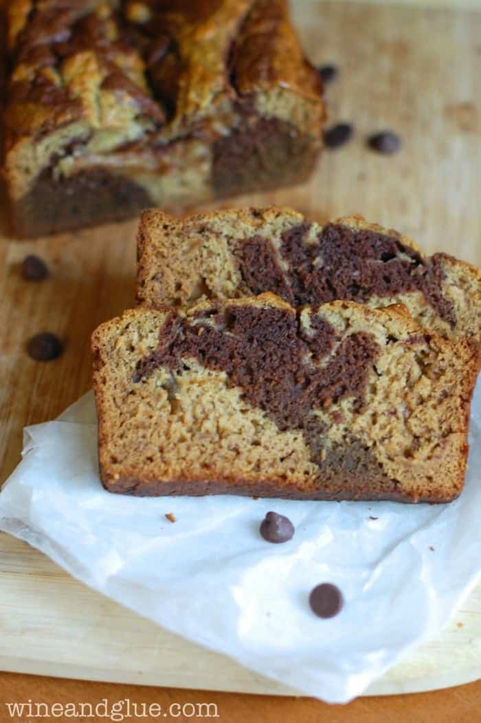 Chocolate Banana Pudding Bread!  The best of both two breads marbled into one super bread! via www.wineandglue.com