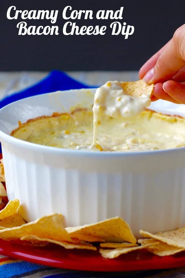 This Creamy Corn and Bacon Cheese Dip is delicious, creamy, cheesy and comes together so easily!