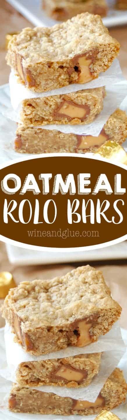 Oatmeal Rolo Bars! Soft, chewy, delicious, and easy to make!