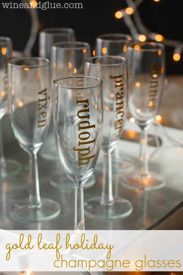 Gold Leaf Holiday Champagne Glasses | www.wineandglue.com