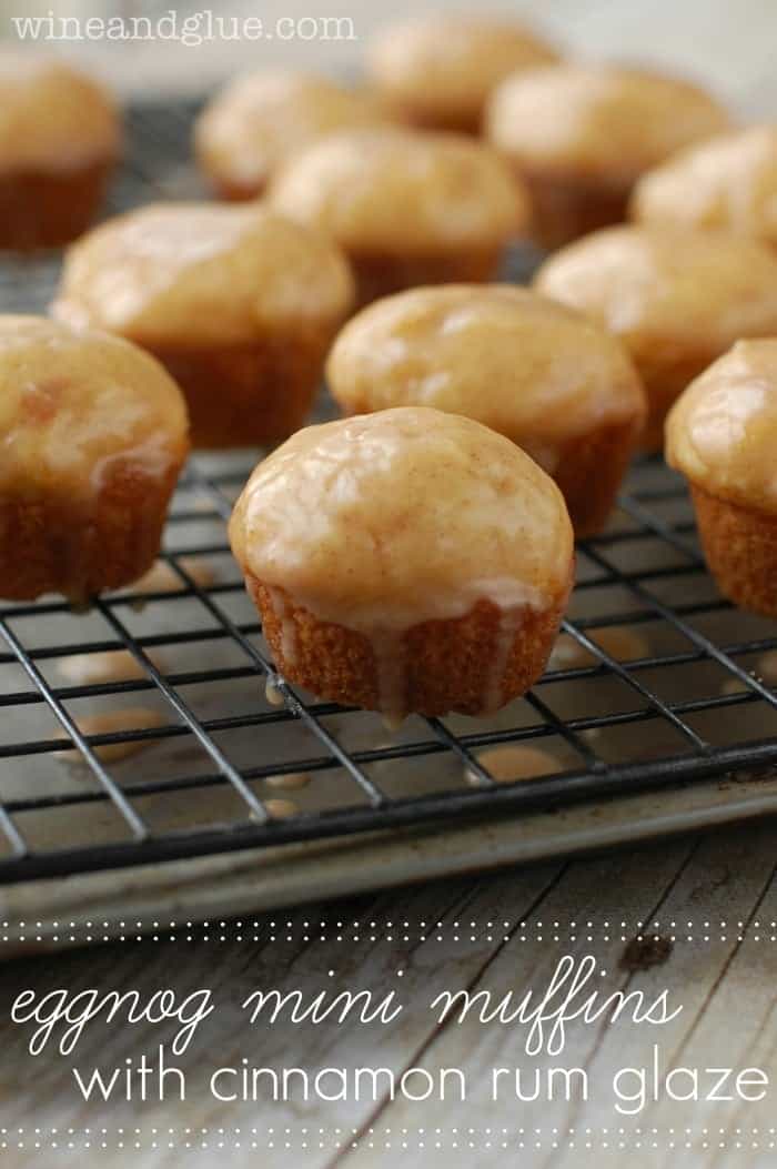 Egg Nog Mini Muffins with Cinnamon Rum Glaze! via www.wineandglue.com
