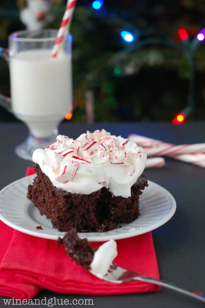 Chocolate Fudge Peppermint Poke Cake | www.wineandglue.com