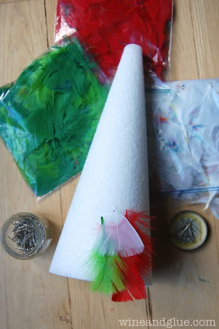 Homemade Christmas Decorations {Feather Christmas Trees} | www.wineandglue.com