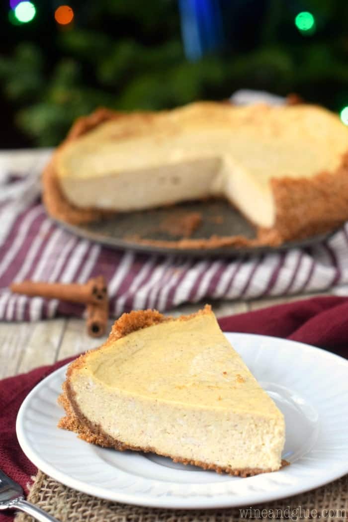 Delicious Eggnog Cheesecake with a perfect Cinnamon Graham Cracker Crust!