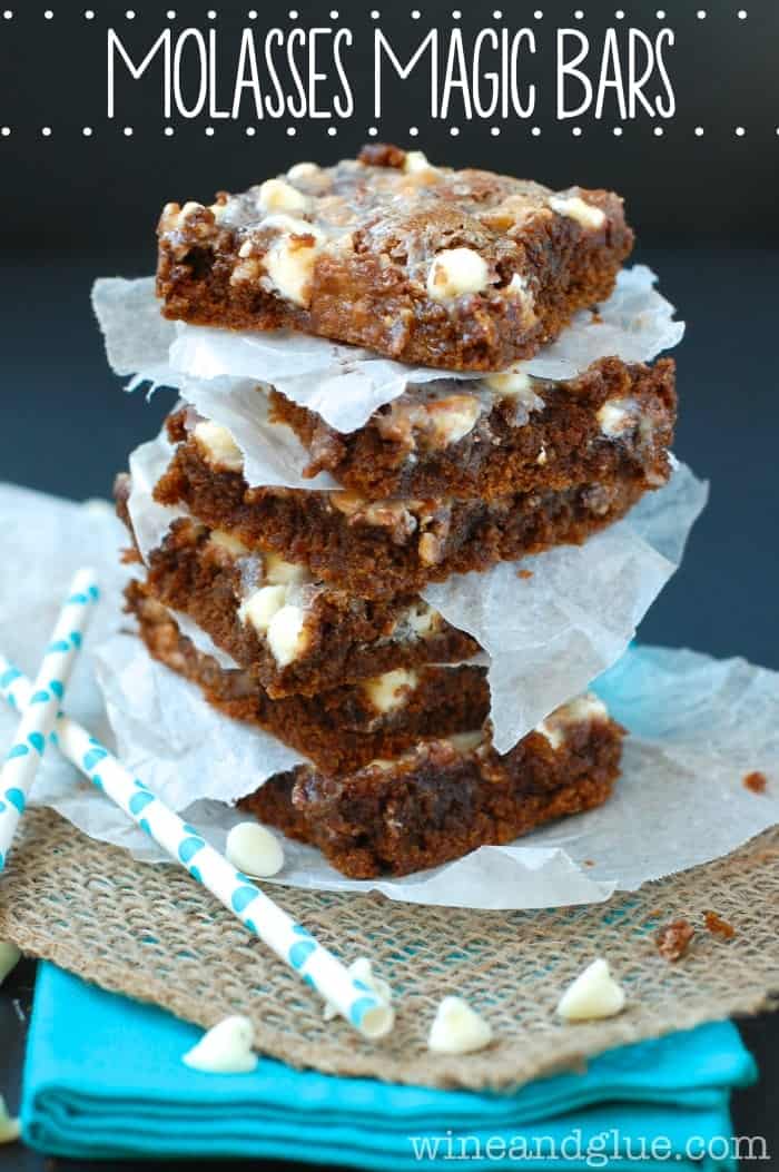 Molasses Magic Bars | www.wineandglue.com | The delicious flavor of molasses mixed with white chocolate and toffee for a perfect gooey magic bar