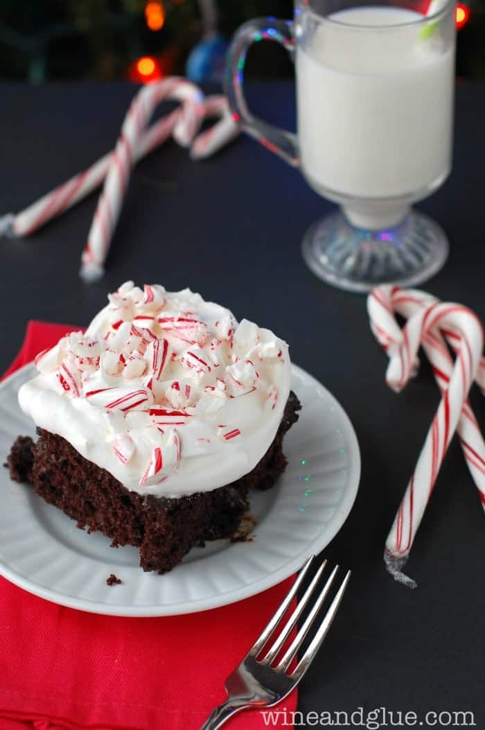 Chocolate Fudge Peppermint Poke Cake | www.wineandglue.com