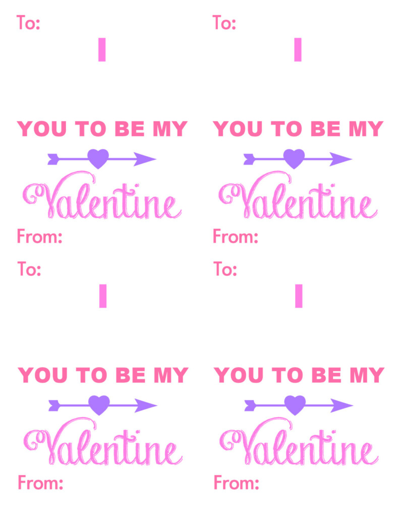pdf of four valentines that say " you to be my valentine from to" with a space to attach a stick on a mustache