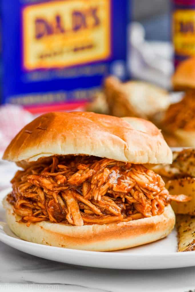 root beer bbq pulled chicken made in the slow cooker