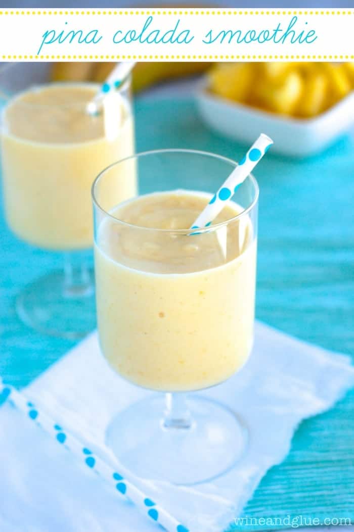 Pina Colada Smoothie | www.wineandglue.com | A simple smoothie that combines coconut, pineapple, banana, and mango!