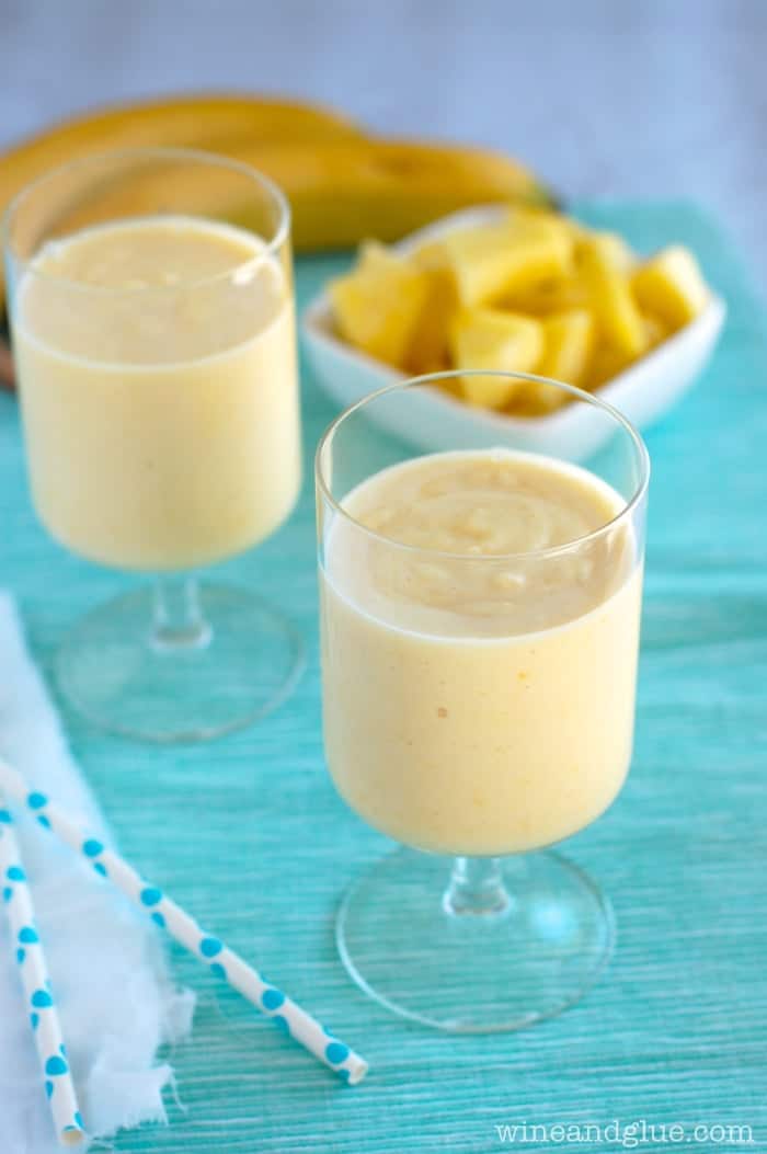 Pina Colada Smoothie | www.wineandglue.com | A simple smoothie that combines coconut, pineapple, banana, and mango!