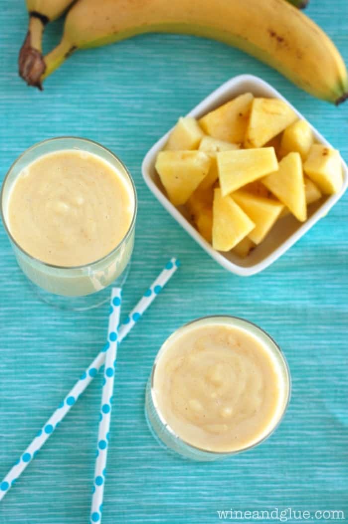 Pina Colada Smoothie | www.wineandglue.com | A simple smoothie that combines coconut, pineapple, banana, and mango!