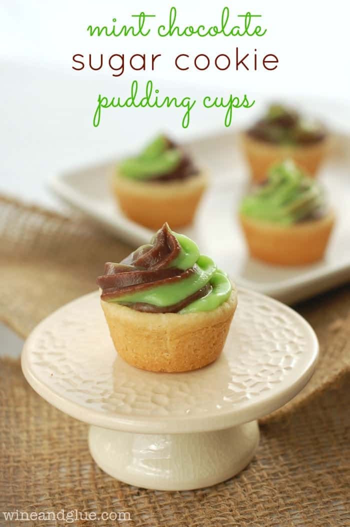 Mint Chocolate Sugar Cookie Pudding Cups | www.wineandglue.com | Two of your favorite flavors together in a sugar cookie cup!
