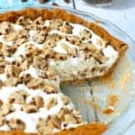 cookie dough ice cream pie with piece missing