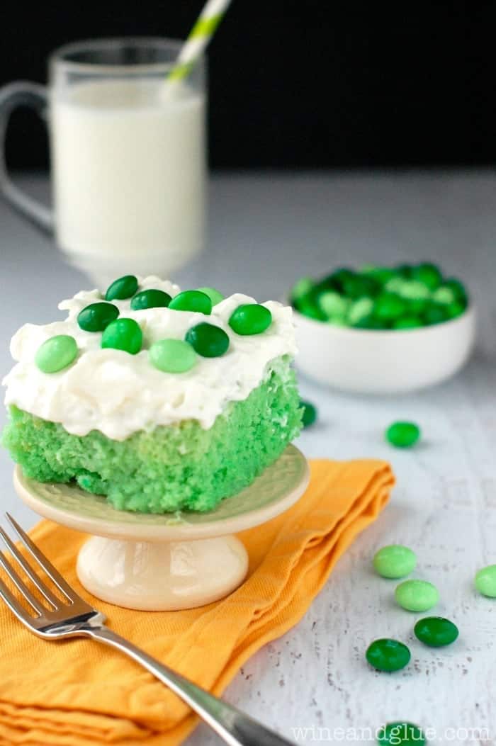 Ombre Mint Poke Cake | www.wineandglue.com |  Ombre green and flavored with delicious mint!