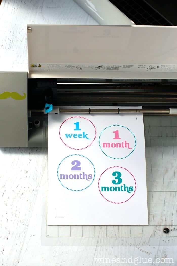 Month to Month Onesie Stickers | www.wineandglue.com | Onesie stickers for the month to month baby pictures!  Perfect for a shower gift!