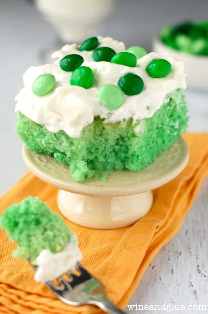 Ombre Mint Poke Cake | www.wineandglue.com |  Ombre green and flavored with delicious mint!