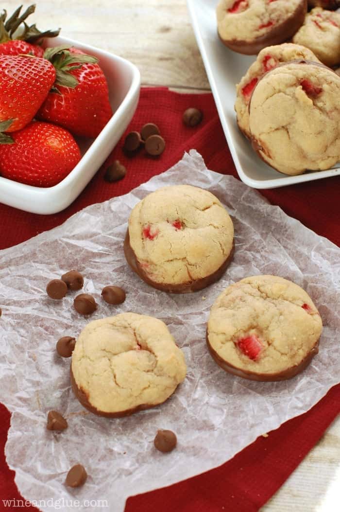 Soft & delicious cookies packed with fresh strawberries and dipped in chocolate!