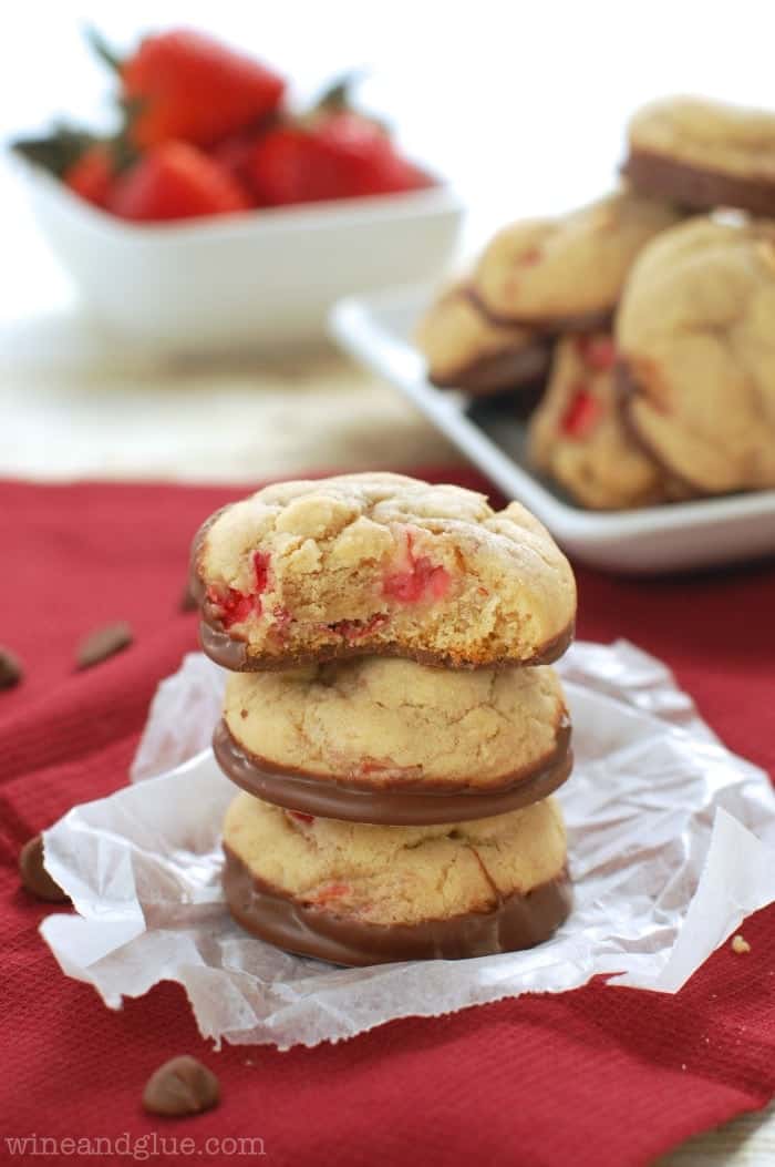 Soft & delicious cookies packed with fresh strawberries and dipped in chocolate!