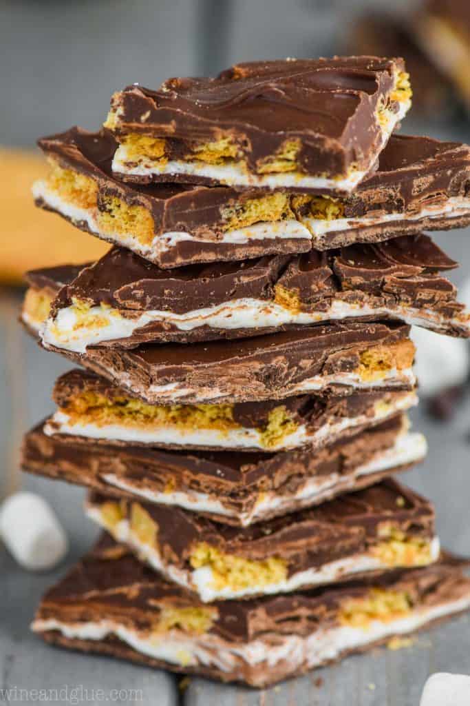 a pile of eight pieces of s'mores bark recipe