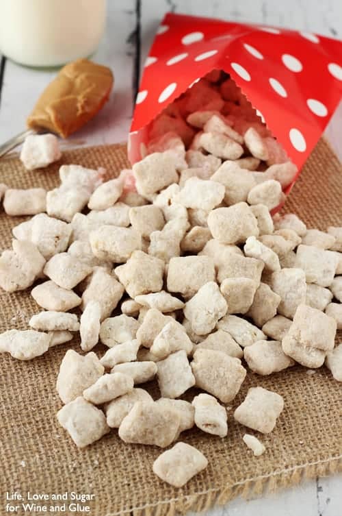 red bag of fulffernutter puppy chow spilling out