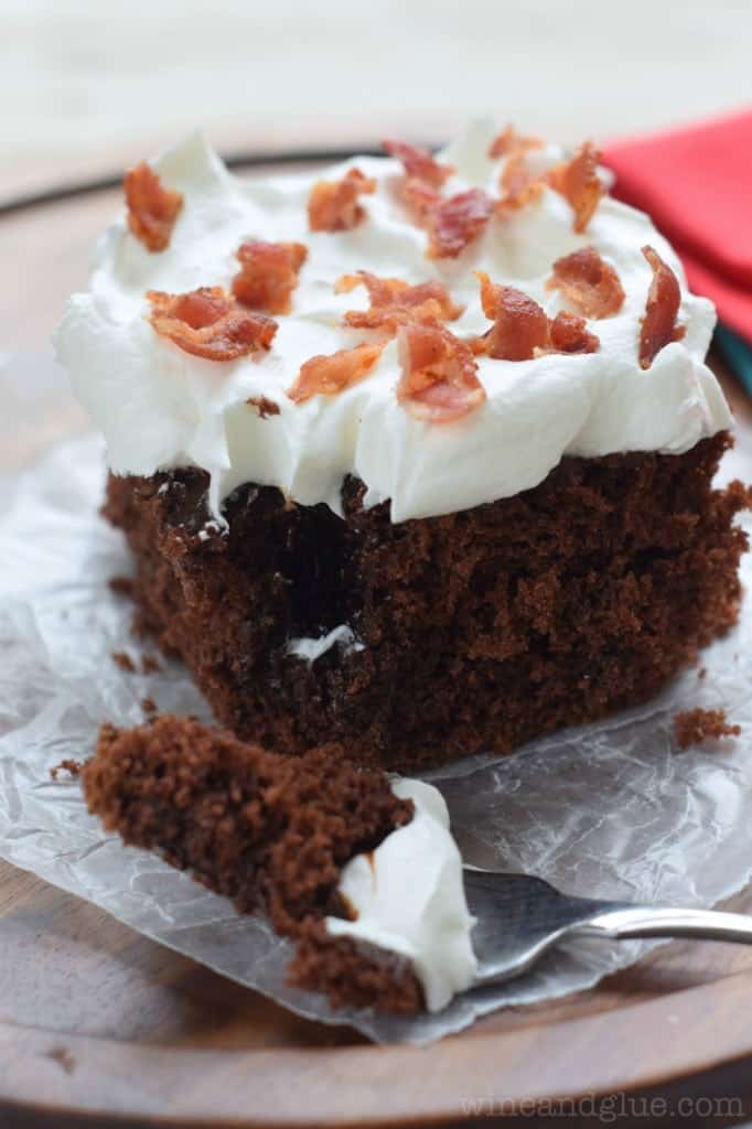 Chocolate Bacon Poke Cake | The perfect combination of salty and sweet, savory and ridiculously rich delicious.