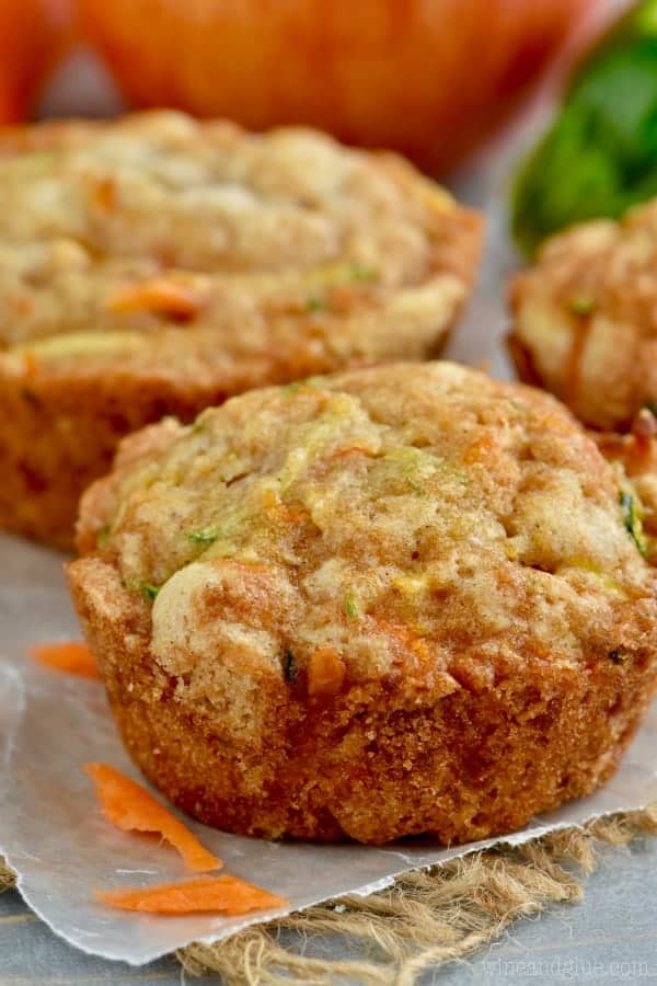 apple carrot zucchini muffin on a piece of wax paper
