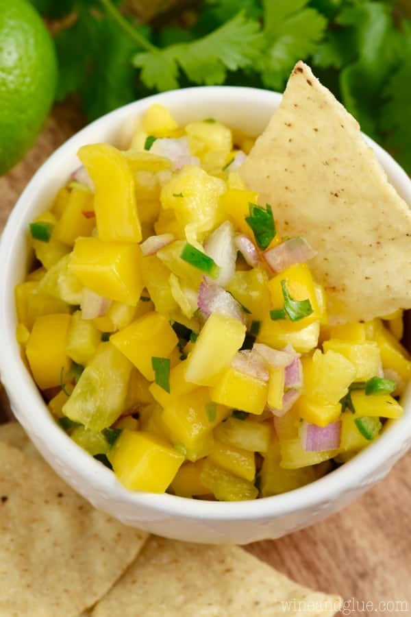 This Pineapple Mango Salsa is such a delicious combination of savory and sweet with a little kick too!