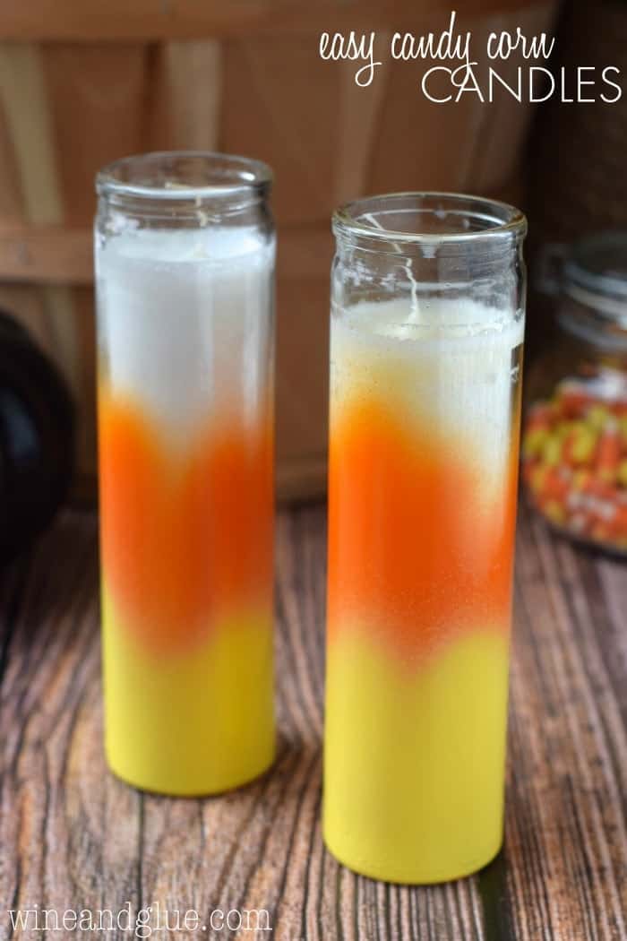 These Candy Corn Candles are about as easy as it gets when it comes to Halloween crafting!