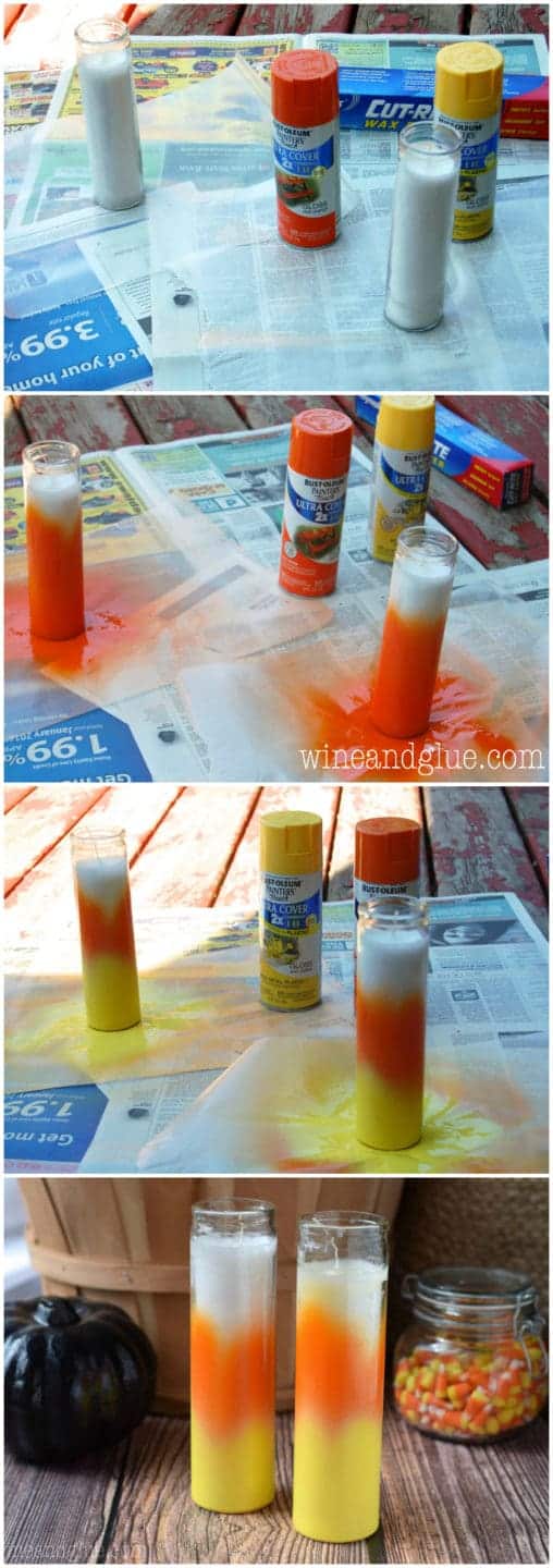 These Candy Corn Candles are about as easy as it gets when it comes to Halloween crafting!