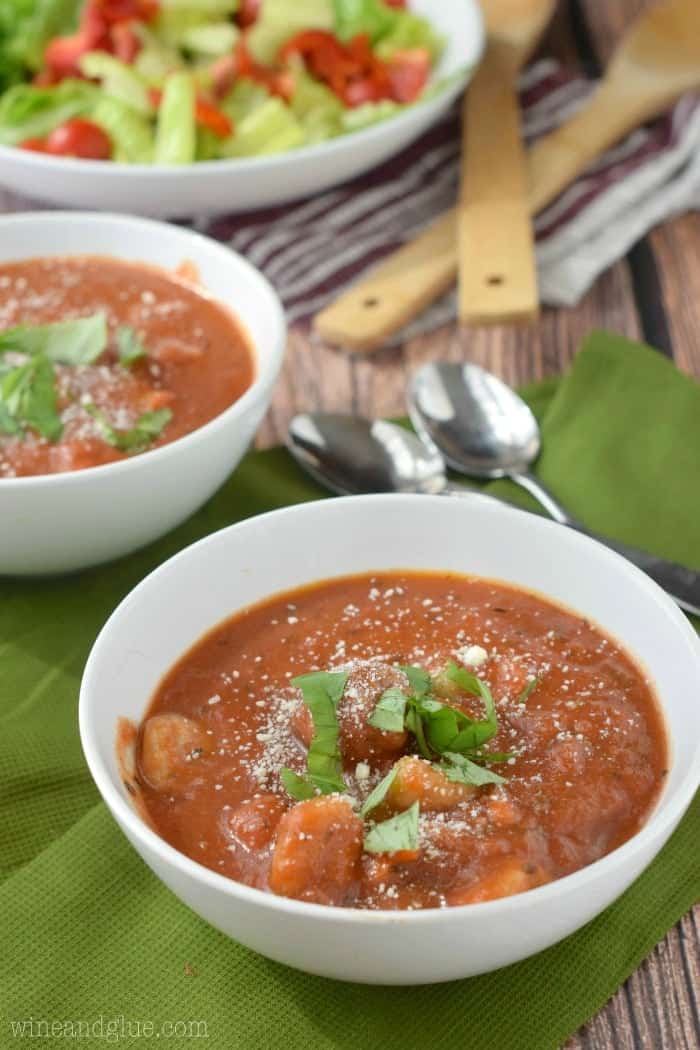 This Slow Cooker Meatball Gnocchi Soup is easy to throw together and so delicious and warm!