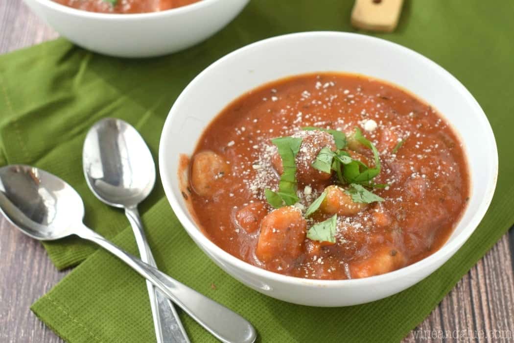 This Slow Cooker Meatball Gnocchi Soup is easy to throw together and so delicious and warm!
