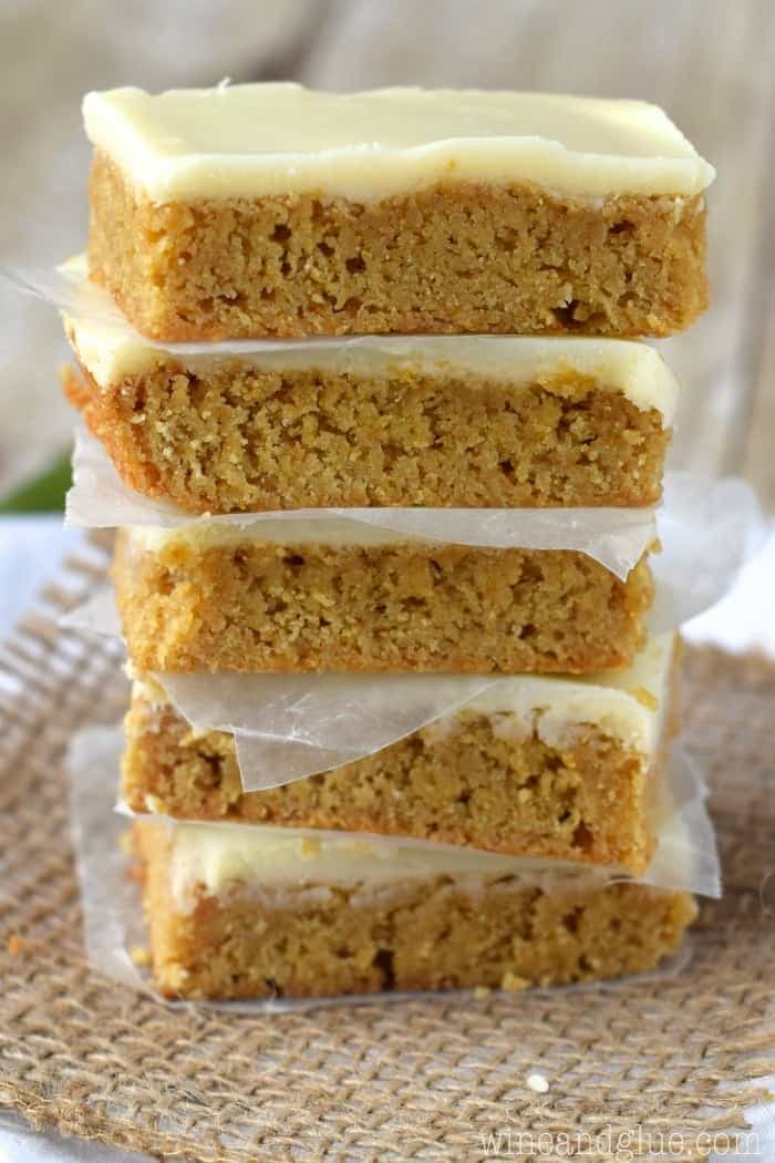 These Maple Frosted Blondies are ridiculous!  They are soft, sweet, and delicious and made that much more so when topped with a delicious maple frosting and white chocolate ganache!
