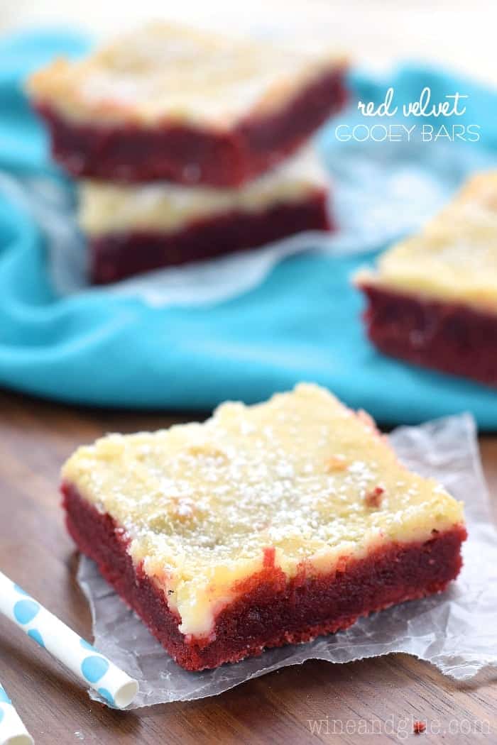 These Red Velvet Gooey Bars are an absolute dream come true.  They are my new favorite way to eat red velvet, and they are going to be yours too!