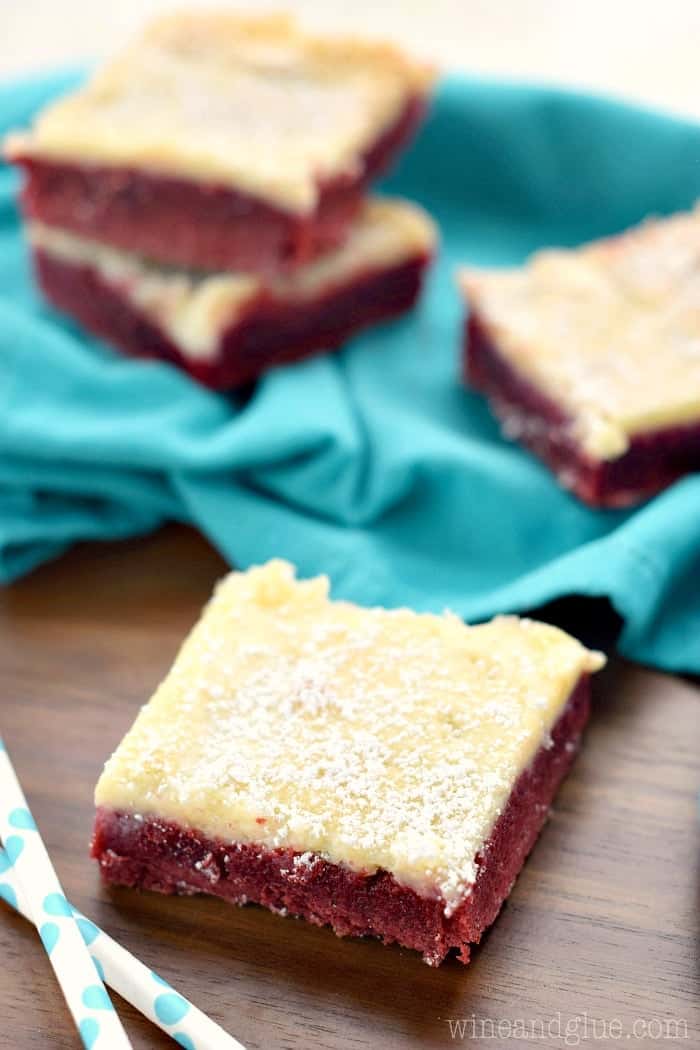 These Red Velvet Gooey Bars are an absolute dream come true.  They are my new favorite way to eat red velvet, and they are going to be yours too!