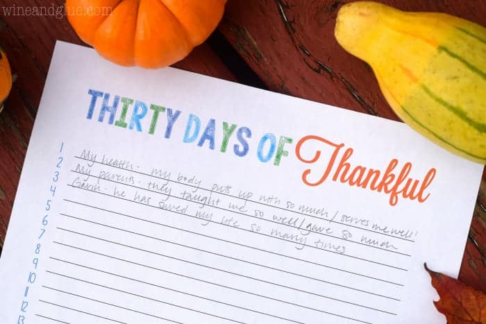 This {FREE} Thirty Days of Thankful printable is perfect for leading your family into the holiday season and bringing up conversations about gratitude.