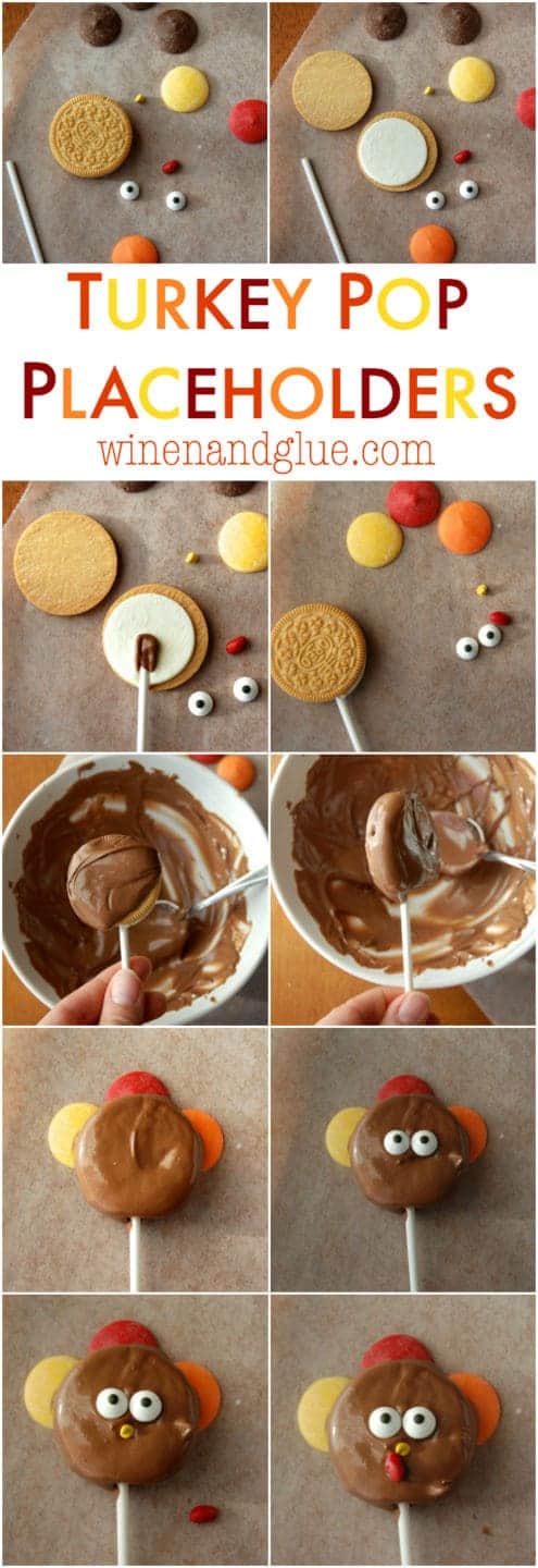 A photo tutorial to make adorable turkey pops that double as Thanksgiving placeholders