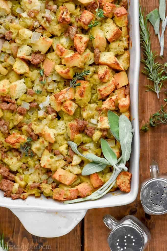 up close overhead of simple stuffing recipe