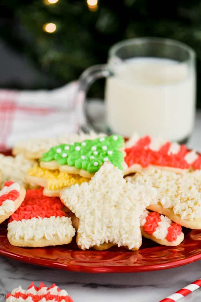 christmas sugar cookie recipe on a plate for santa